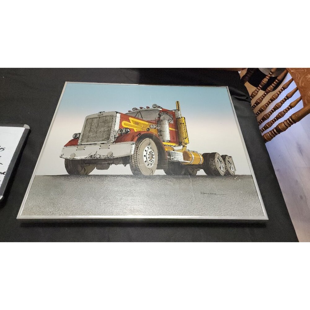 H.Hargrove Vintage Semi Truck Peterbilt Framed Canvas Oil Art Print 24x20x1